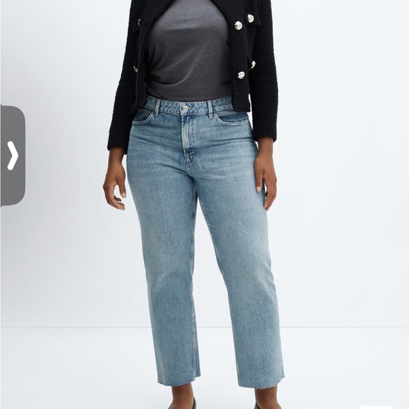 NWT MANGO Havana Straight Leg Cropped Blue Denim High Waist Jeans Size 10 - Picture 3 of 12